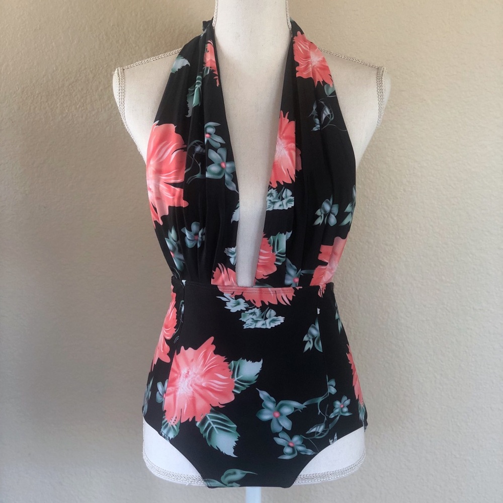 Vintage One Piece Swimsuit High Waisted Swimwear